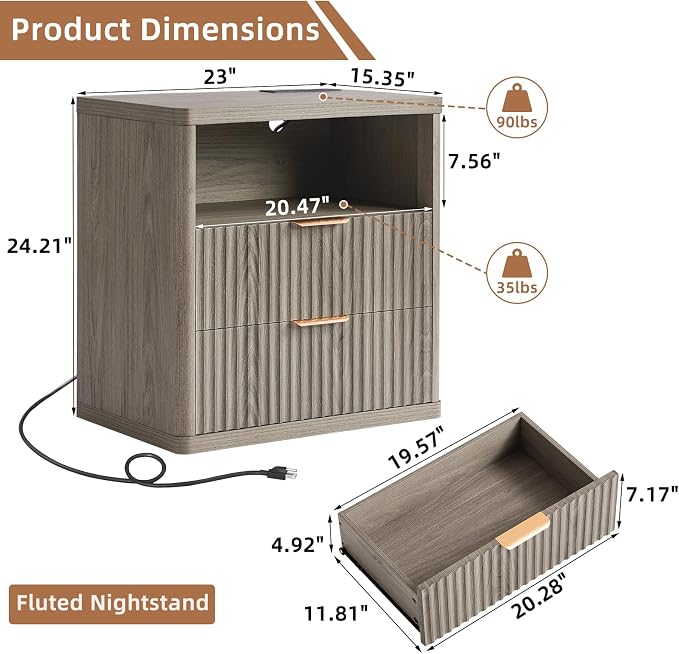 LEYAOYAO Fluted Farmhouse Nightstand Set of 2 - Image 3
