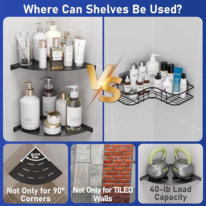 2 Pack Corner Shower Shelves Load Capacity 40 lbs 304 Stainless Steel Shower - Image 7