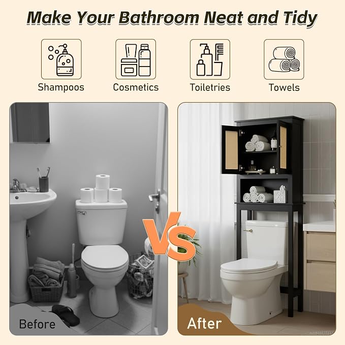 Over The Toilet Storage Cabinet, Behind Toilet Bathroom Organizer - Image 4