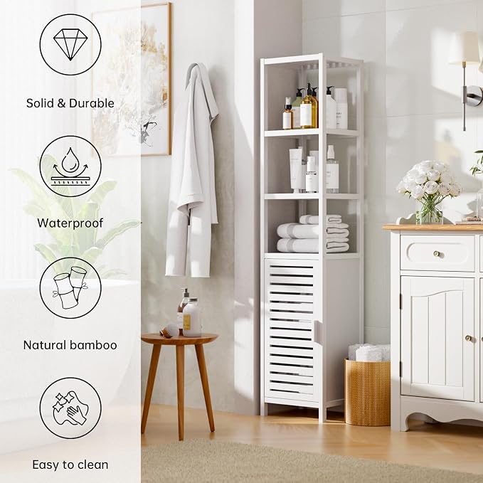 HITNET Bathroom Tall Cabinet, Floor Standing Bamboo Storage Cabinet - Image 8