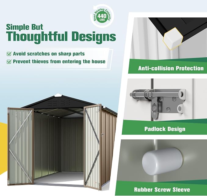 Flamaker 6x8 FT Storage Shed Waterproof Metal Garden Shed - Image 4