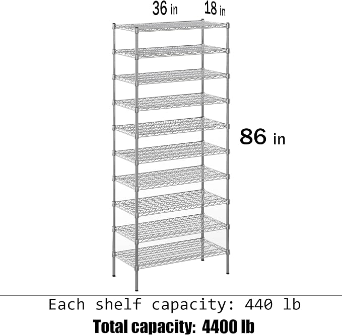 18" Deep x 36" Wide x 86" Height Wire Shelving Kit | 10-Tier | NSF Commercial - Image 3
