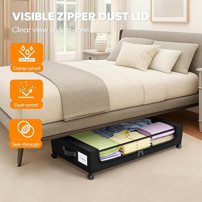 Camkey® Under Bed Storage with 360° Wheels, 60L Low-Profile Rolling Underbed - Image 6