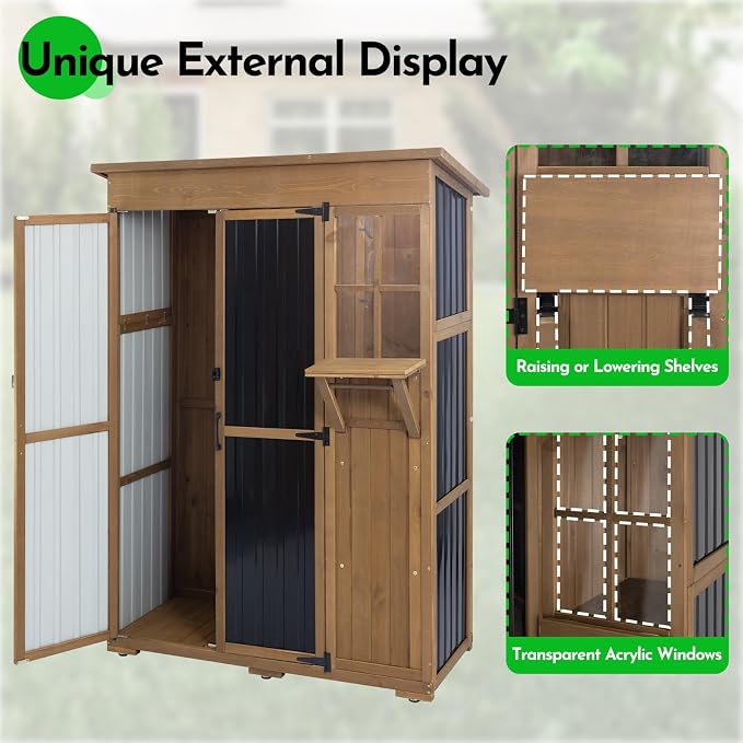 Large Storage Shed, Wood & Metal Outdoor Storage Cabinet - Image 3
