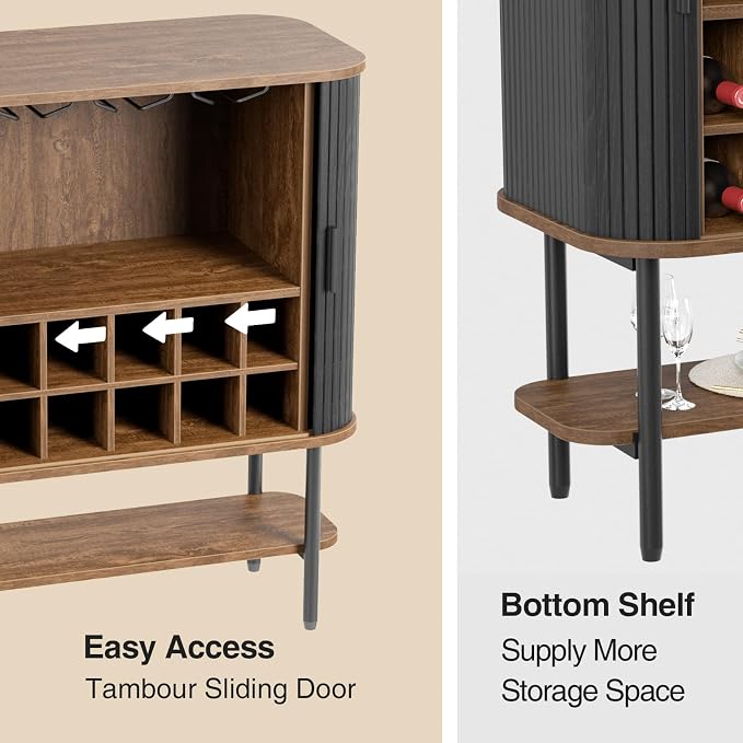 Black Coffee Bar Cabinet with Storage, Fluted Wine Liquor Cabinet with Sliding - Image 6