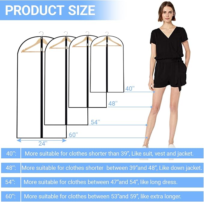 Garment Bags for Hanging Clothes 24'' x 60'' Coat Covers for Closet Foldable - Image 2