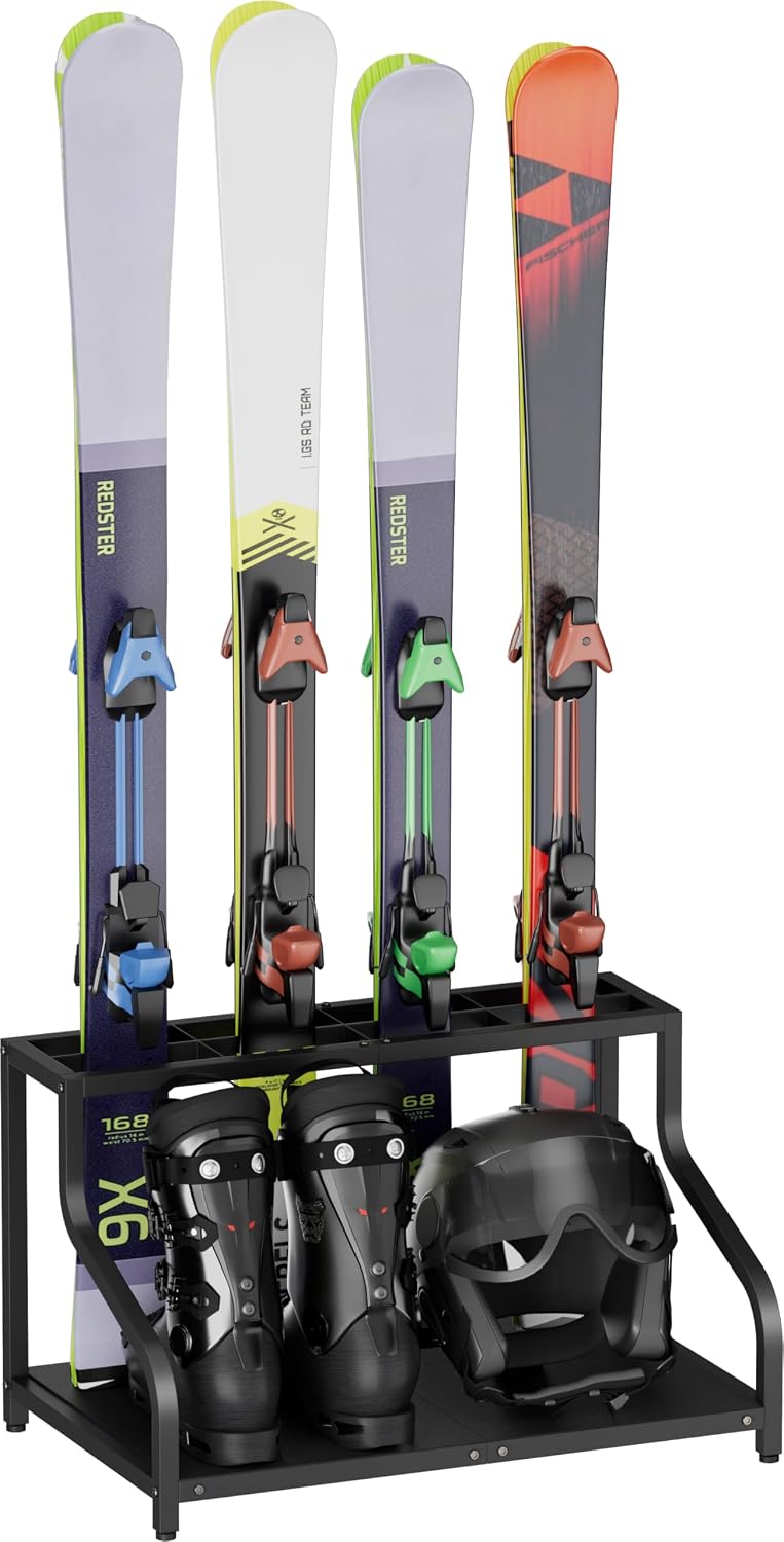 Mondazie Ski Storage Rack for Garage, 4 Pair Black