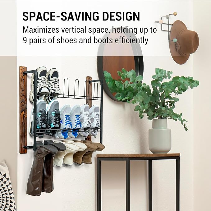 MyGift Premium Black Metal Hanging Wall Shoe Rack - Image 2