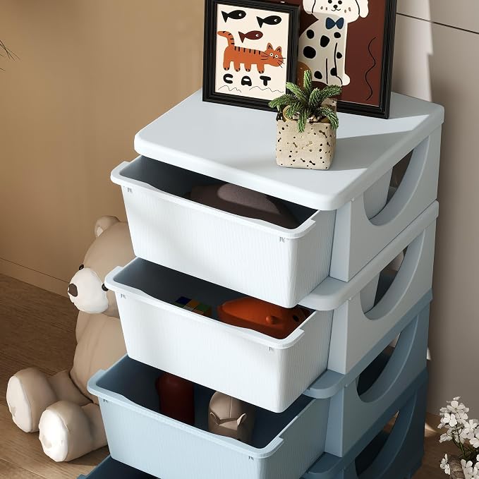 Qaba 4 Tier Kids Storage Unit, 4 Drawer Chest Toy Organizer Plastic Bins - Image 8