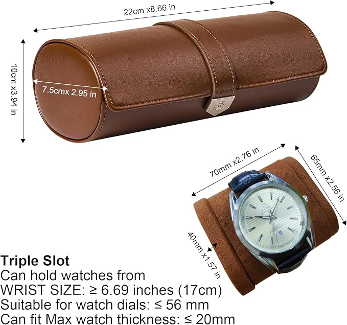 DUKWIN Watch Roll for 3 Watches, Vegan Leather Travel Watch Case Organizer - Image 2