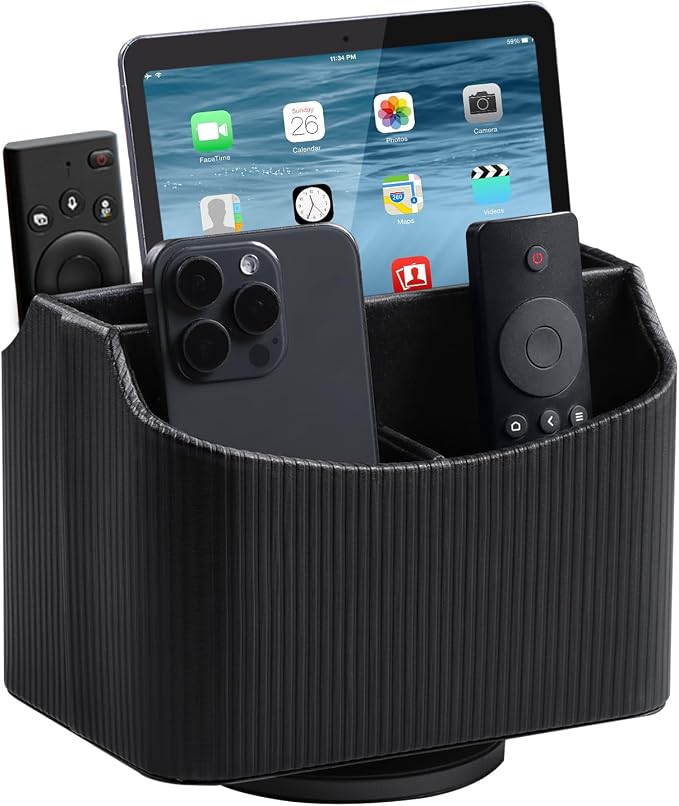PU Leather Remote Control Holder, 360 Degree Rotating Desk Organizer Storage by NICLNGSH