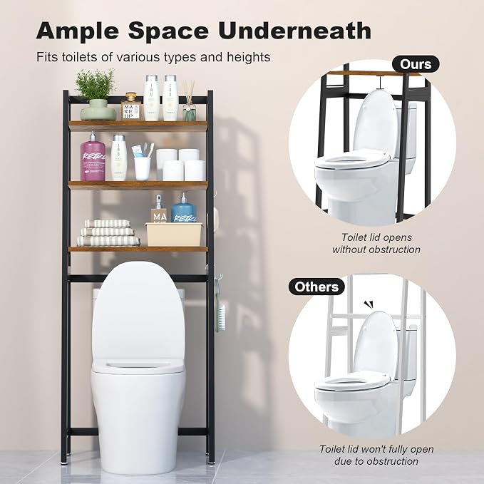 VASMIA Over The Toilet Storage Shelf, 3-Tier Bathroom Organizer Over Toilet - Image 7