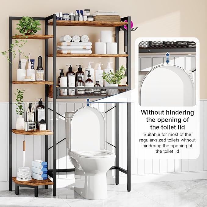K1 Heavy Duty 7-Tier Over The Toilet Storage（With Basket and Paper - Image 6