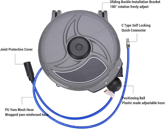 YWBL-WH Retractable Air Hose Reel Automatic Retractable Hose Reel 10m 33.1LB - Image 4