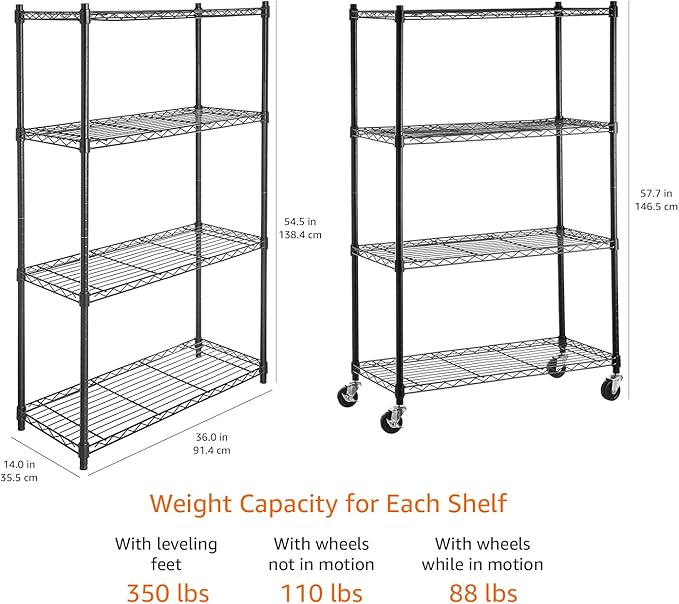 Amazon Basics 4-Shelf Adjustable, Heavy Duty Storage Shelving Unit on 3'' Wheel - Image 5