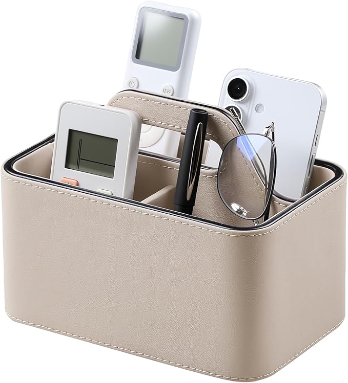 Caddy Organizer with Handle, PU Leather Remote Control Holder Desk Caddy by NICLNGSH