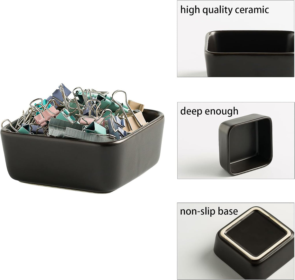 Mecaikru Ceramic Paper Clip Holder, 3.46 in Polished Desk Organizer