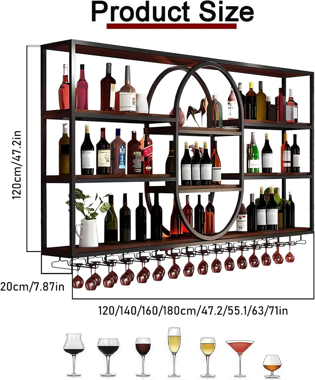 71IN Large Wall Mount Wine Rack, Metal 4 Tier Hanging Bottle Holder