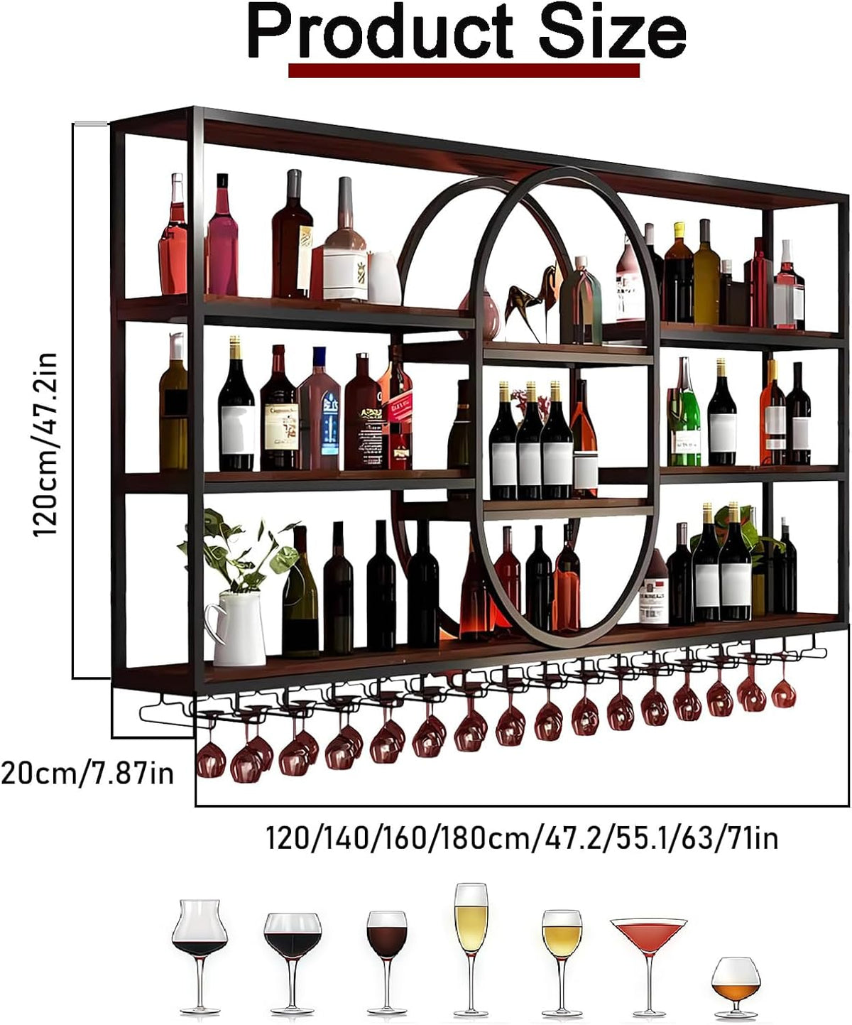 71IN Large Wall Mount Wine Rack, Metal 4 Tier Hanging Bottle Holder