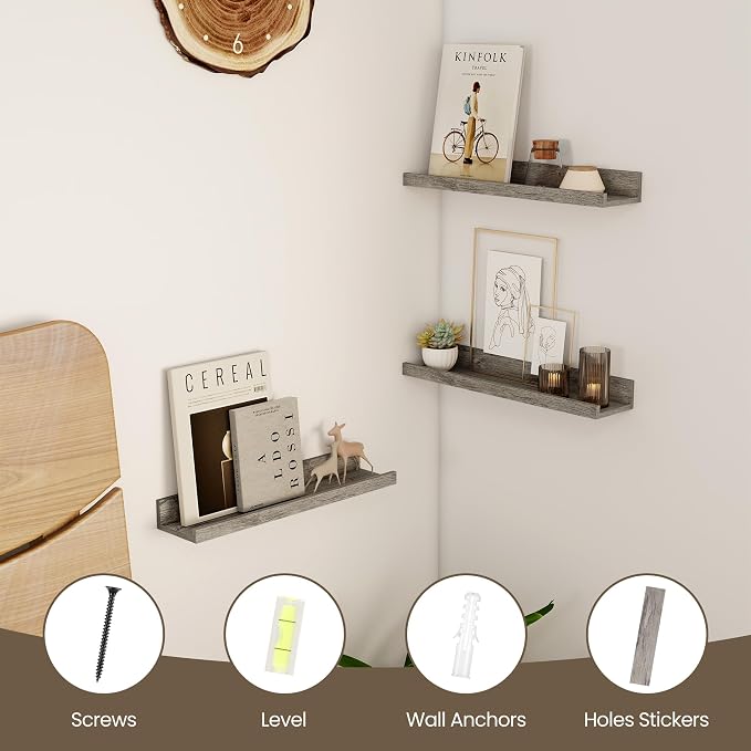 Axeman Floating Shelves for Wall | Picture Ledge Shelf Set of 2 | Rustic Grey - Image 5