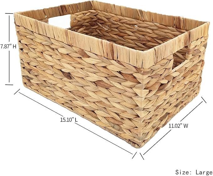 Woven Natural Water hyacinth Rectangular Storage Baskets - Image 2