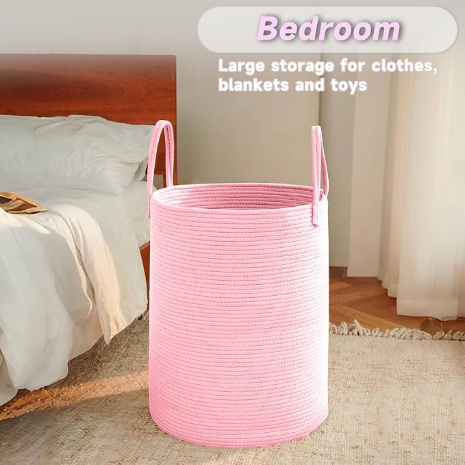 Large Woven Laundry Basket Hamper, 100L Cotton Rope Storage Bin - Image 4