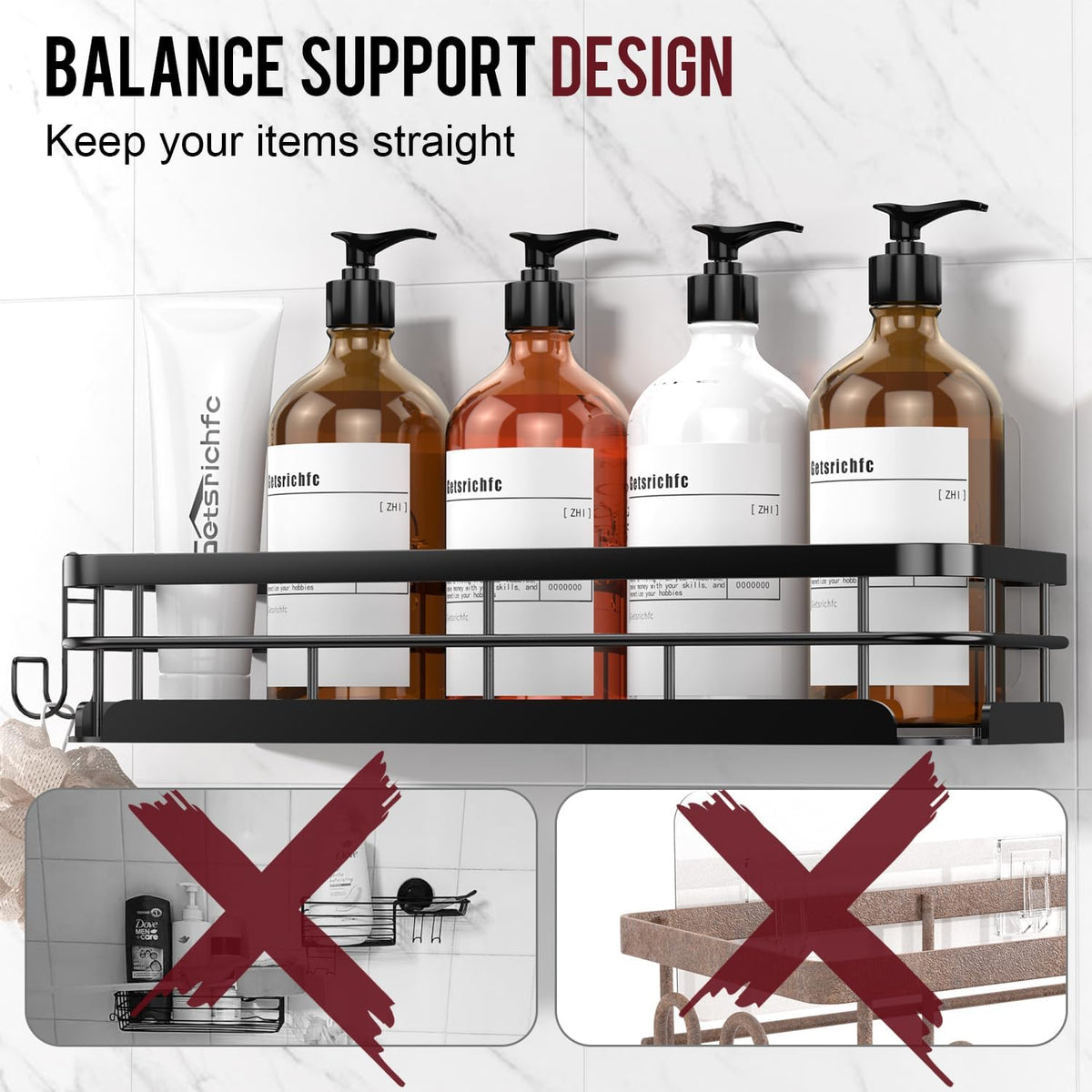 Large Capacity Shower Caddy, Heavy-Duty Adhesive Shower Organizers