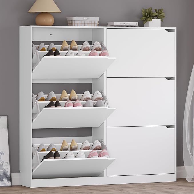Shoe Cabinet with 6 Flip Drawers, Slim Narrow Shoe Storage Cabinet, by BORNOON