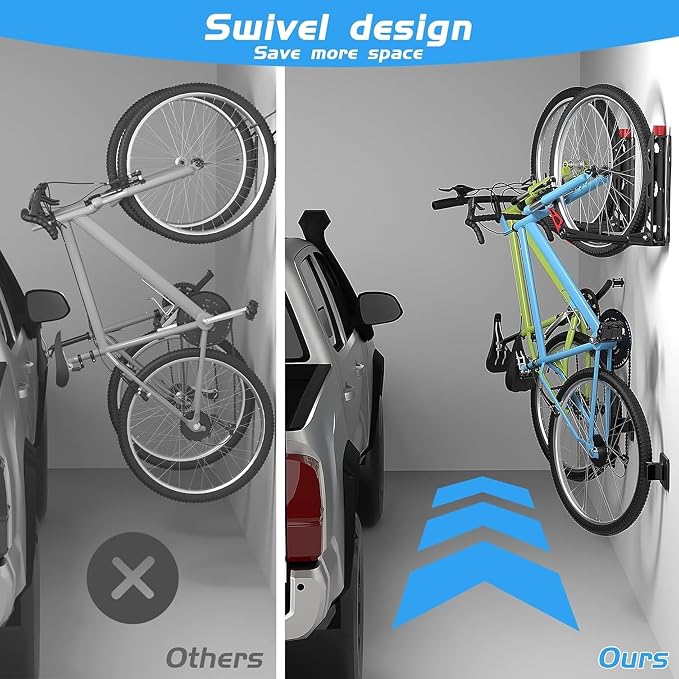 WALMANN BIKEPAL No Lifting Wall Mounted Swivel Bike Rack, Bike Wall Hangers - Image 3