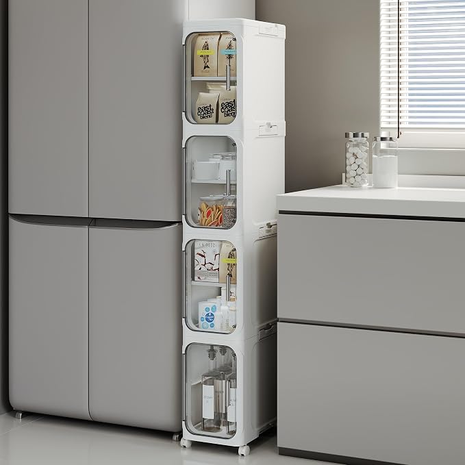 4-Tier Tall Narrow Storage Cabinet, Slim Bathroom Storage Cabinet by Lifelongpal