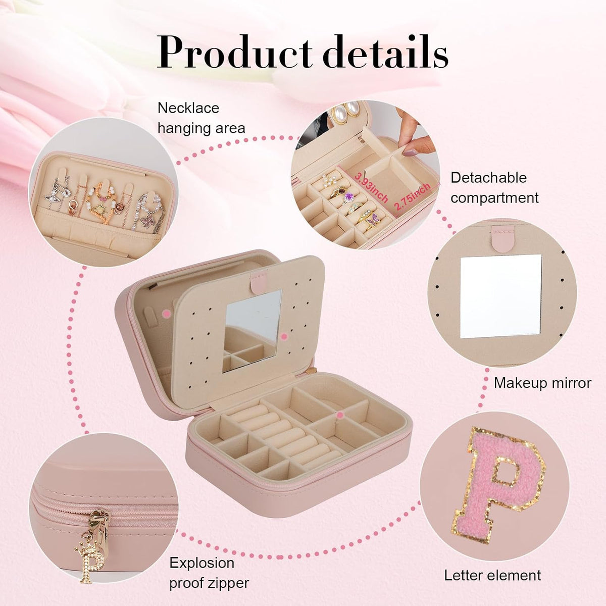 Travel Jewelry Case, Jewelry Box with Mirror, Jewelry Organizer Bridal