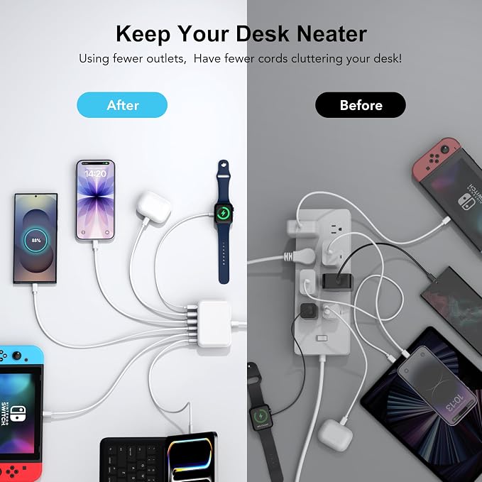 USB C Fast Charger, 100W GaN 6 Port Type Charging Station Hub Block Cube - Image 4