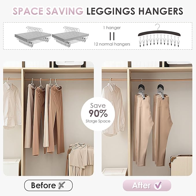 Leggings Hangers, Wooden Closet Hanging Leggings Storage Organizer Scarf Hangers - Image 5
