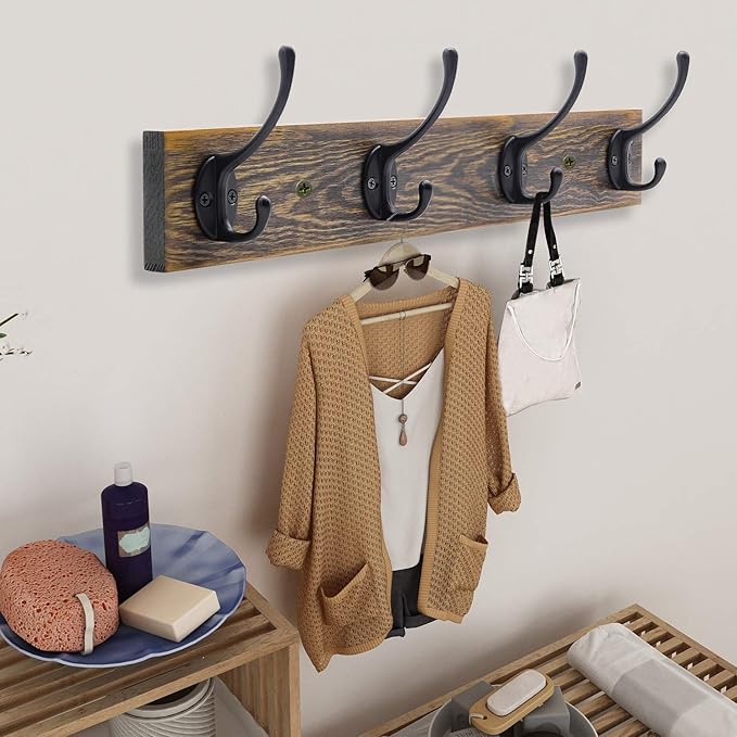 IBosins Wall Mounted Coat Rack, Entryway Hanging, Metal Wood Rack - Image 6