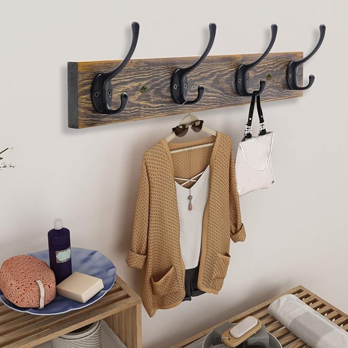 IBosins Wall Mounted Coat Rack, 2 Pack Metal Wood Coat Rack - Image 6