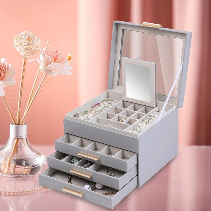 BOOVO Clear Lid Jewelry Box, 4 Layers Jewelry Organizer Large Jewelry Storage - Image 6