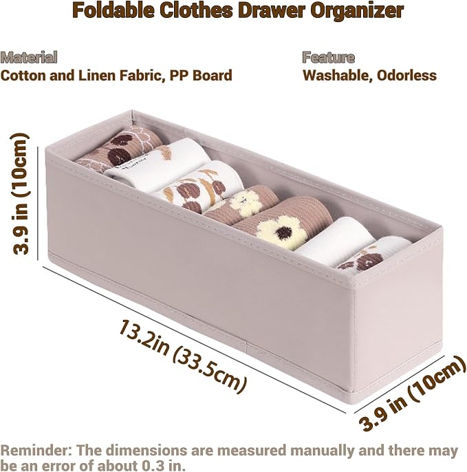 MURRI&MURRDI 6-Pack Foldable Fabric Sock Drawer Organizer, Small Dresser Drawer - Image 2
