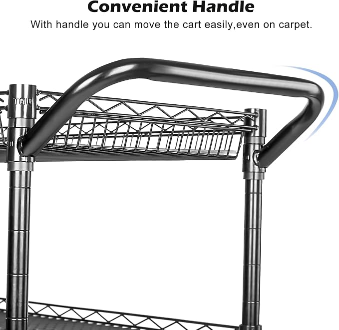 WDT Heavy Duty 3 Tier Utility Cart, Wire Rolling Cart - Image 6