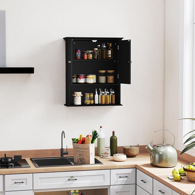 Tangkula Bathroom Wall Cabinet, Wooden Hanging Storage Cabinet - Image 6