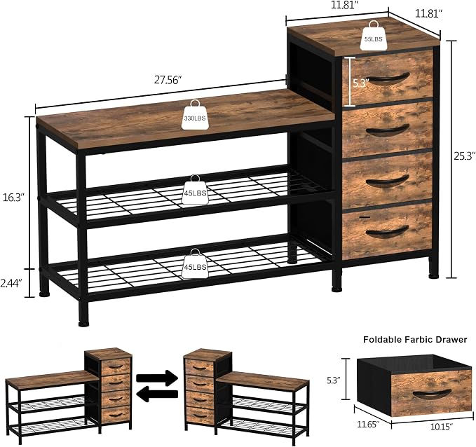 EXOTICA 3-Tier Shoe Storage Bench Industrial Entryway Shoe Rack - Image 2