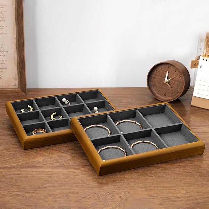 Oirlv Solid Wood 12 Grid Liner Pendant Jewelry Organizer Tray Jewelry Drawer - Image 4
