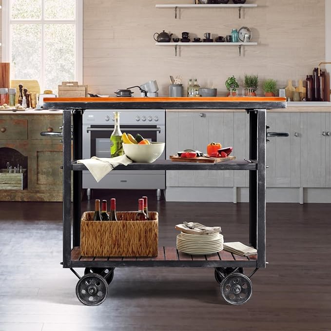 Vintage Rolling Bar Cart on Wheels Industrial Mobile Serving Cart Metal and - Image 7