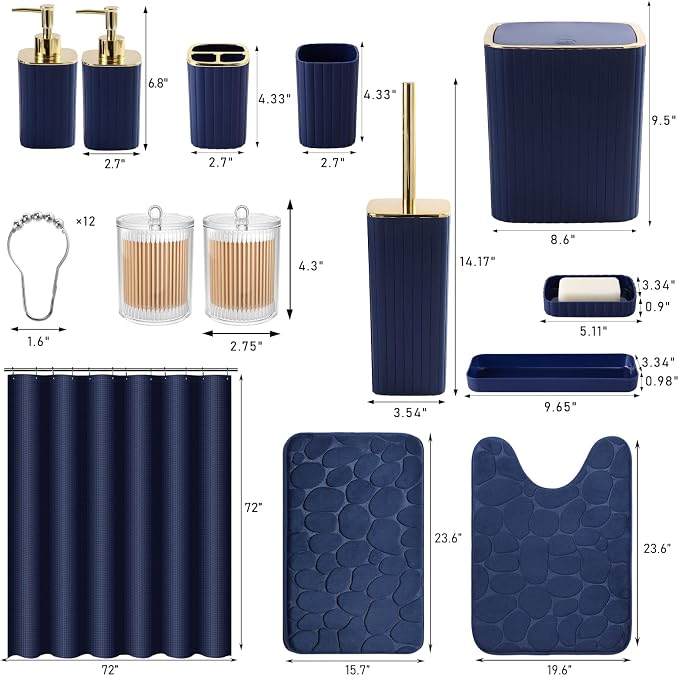 Bathroom Set with Shower Curtain and Rugs- 25PC Blue Bathroom Accessory Set - Image 4