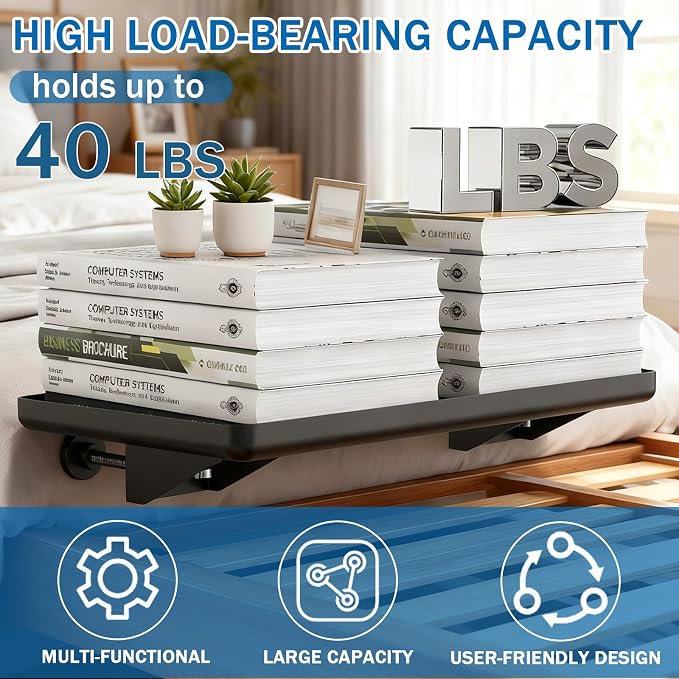 Foldable Bedside Shelf Metal, Clip-On Nightstand - Image 5
