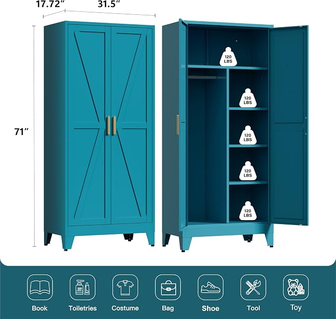 71" Tall Metal Wardrobe Closet - Image 3