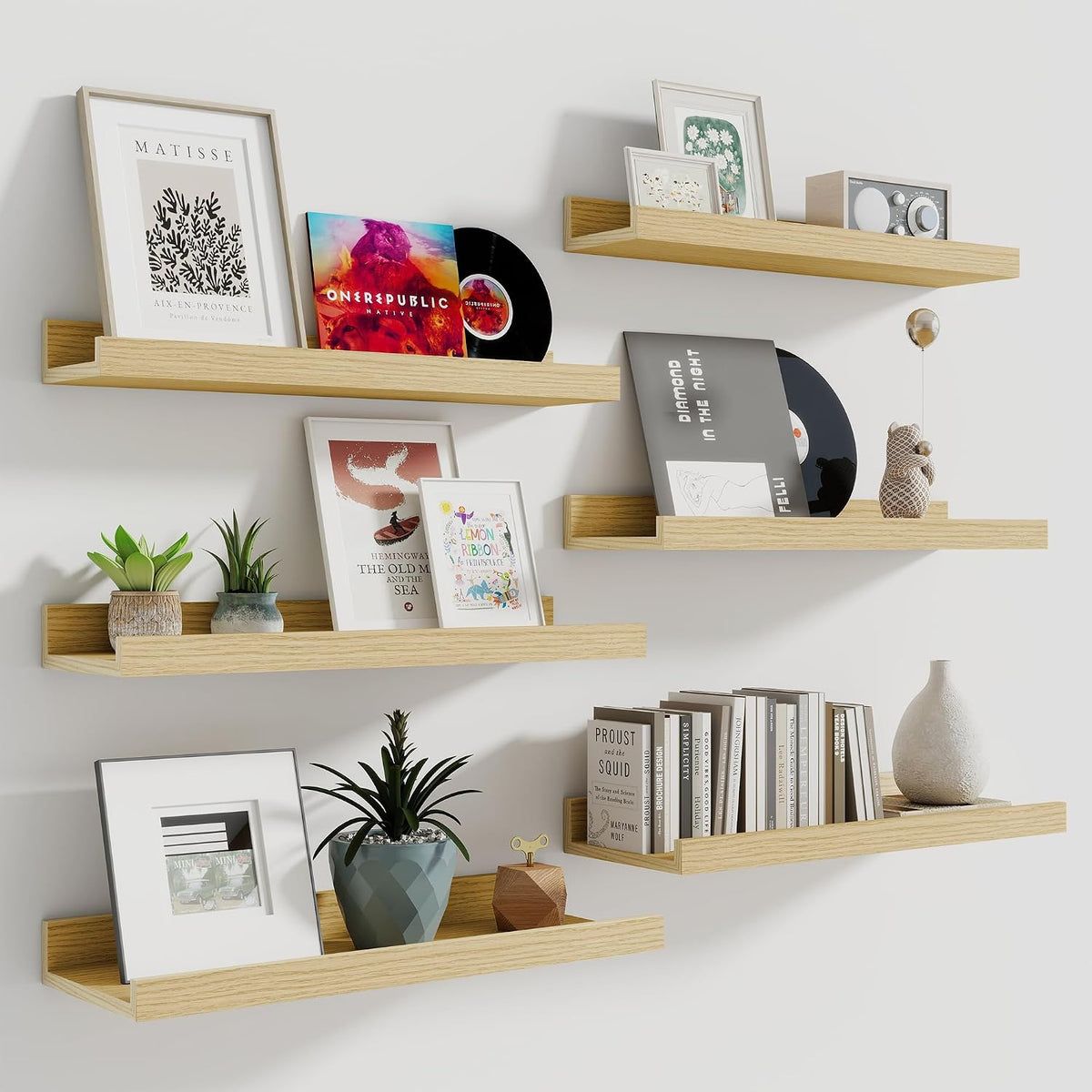 Picture Ledge Shelf, 16 Inch Long Floating Shelves Set of 6, Picture