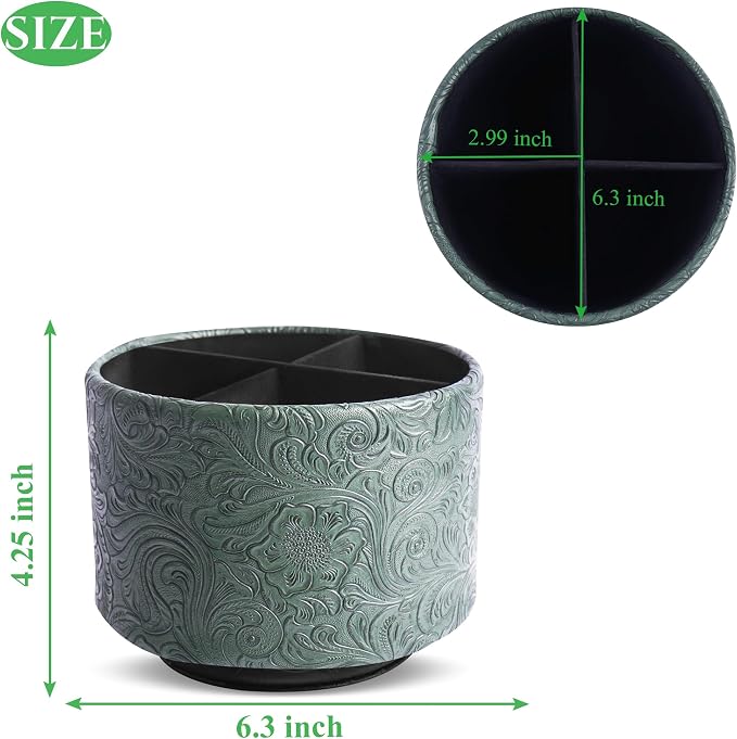 lizimandu Round Leather Art Supply Organizer, Remote Control Holder, 360 Degree - Image 2