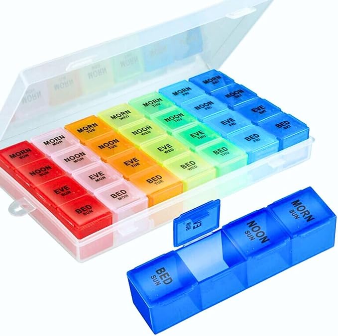 Pill Organizer 4 Times a Day, Premium Weekly Pill Case Medicine Organizer Box 7 by Mloowa