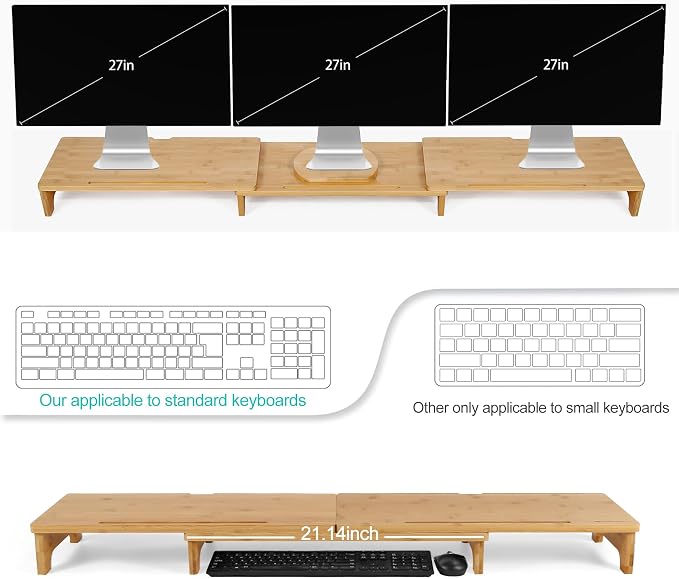 Nnewvante Monitor Stand Riser, 60 inch Large Bamboo Dual Monitor Stand - Image 3