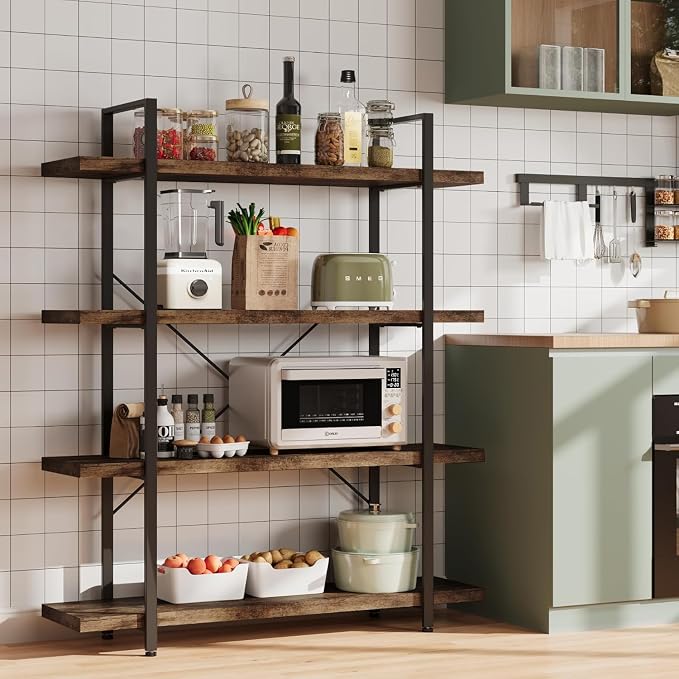 Bookshelf Set, Heavy Duty 4-Tier Industrial Bookcase, 120lbs Shelf Capacity - Image 6